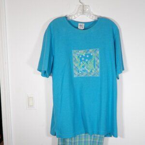 Vintage Stephanie K Koret Women's Medium Blue Green Orange Plaid 2 Pc Pant Set